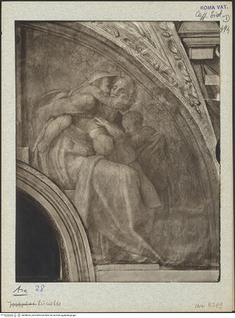 Vorderseite von unbekannt [http://creativecommons.org/licenses/by-nc-sa/4.0/] Die Sixtinische DeckeDie Vorfahren ChristiAsa, Josaphat und Joram - Detail, rechte Lünettenhälfte, bh008414_recto. Foto: Anderson, Domenico.
