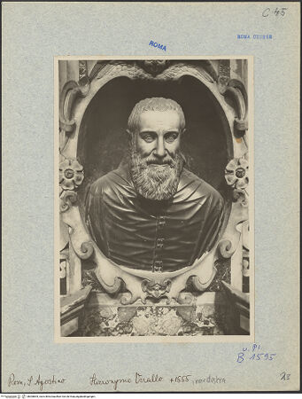 Vorderseite von Bibliotheca Hertziana [https://www.deutsche-digitale-bibliothek.de/content/lizenzen/rv-fz/] Grabmal des Hieronymus Veralli - Detail: Büste, bh008854_recto. Foto: Calderisi, Michele Valentino.