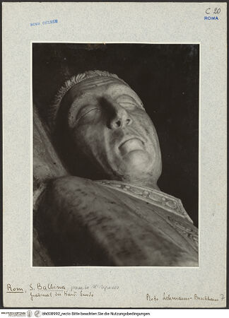 Vorderseite von Bibliotheca Hertziana [https://www.deutsche-digitale-bibliothek.de/content/lizenzen/rv-fz/] Grabmal des Kardinals Stefano Surdi (de Surdis) - Detail: Kopf, bh008992_recto. Foto: Lehmann-Brockhaus, Otto.