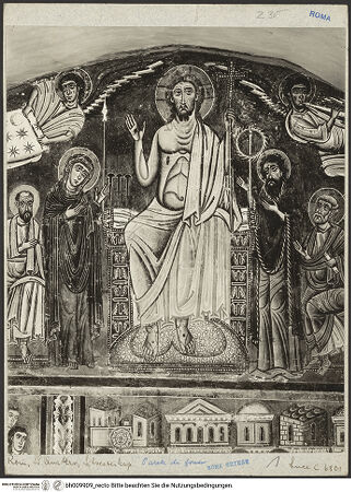 Vorderseite von Luce [https://www.deutsche-digitale-bibliothek.de/content/lizenzen/rv-ez/] SilvesterlegendeThronender Christus mit Maria, Johannes dem Täufer und Aposteln - Ausschnitt: Thronender Christus, Maria und Johannes, bh009909_recto. Foto.