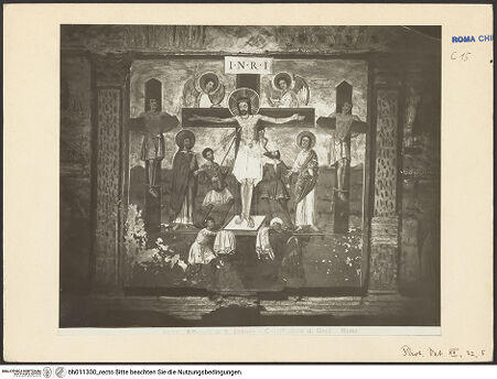 Vorderseite von Archivio Fotografico Musei Vaticani [https://www.deutsche-digitale-bibliothek.de/content/lizenzen/rv-ez/] Szenen aus dem Leben und der Passion Christi, verschiedene Märtyrer und Szenen aus der Vita der Heiligen Urban und CaeciliaVita und Passion Christi - Kreuzigung, bh011330_recto. Foto: Moscioni, Romualdo.