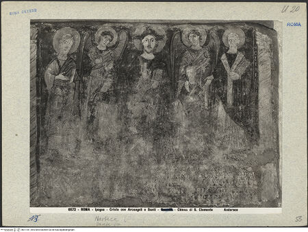 Vorderseite von Alinari [https://www.deutsche-digitale-bibliothek.de/content/lizenzen/rv-ez/] Christus mit Erzengeln und Heiligen - , bh011441_recto. Foto.