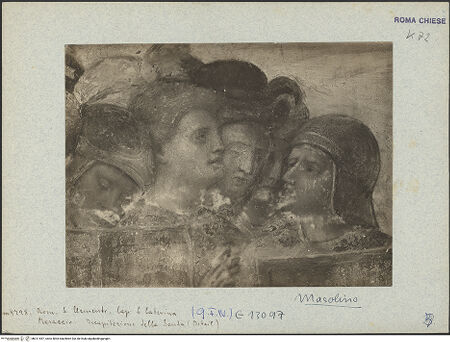 Vorderseite von ICCD [https://www.deutsche-digitale-bibliothek.de/content/lizenzen/rv-ez/] Szenen aus dem Leben der heiligen Katharina von AlexandrienEnthauptung der heiligen Katharina und Übertragung ihres Leichnams auf den Berg Sinai durch Engel - Detail: Soldaten, bh011457_recto. Foto.