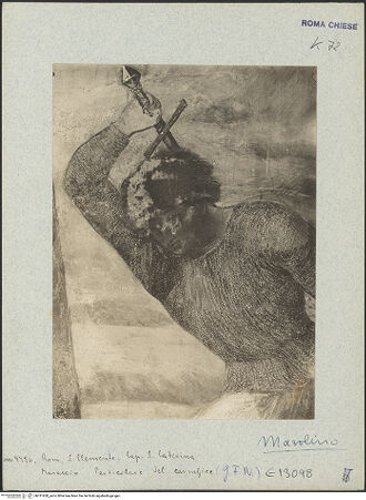 Vorderseite von ICCD [https://www.deutsche-digitale-bibliothek.de/content/lizenzen/rv-ez/] Szenen aus dem Leben der heiligen Katharina von AlexandrienEnthauptung der heiligen Katharina und Übertragung ihres Leichnams auf den Berg Sinai durch Engel - Detail: Scharfrichter, bh011458_recto. Foto.