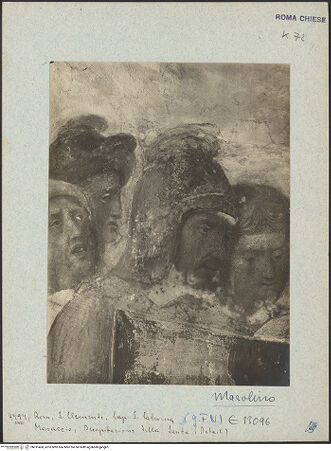 Vorderseite von ICCD [https://www.deutsche-digitale-bibliothek.de/content/lizenzen/rv-ez/] Szenen aus dem Leben der heiligen Katharina von AlexandrienEnthauptung der heiligen Katharina und Übertragung ihres Leichnams auf den Berg Sinai durch Engel - Detail: Soldaten, bh011460_recto. Foto.