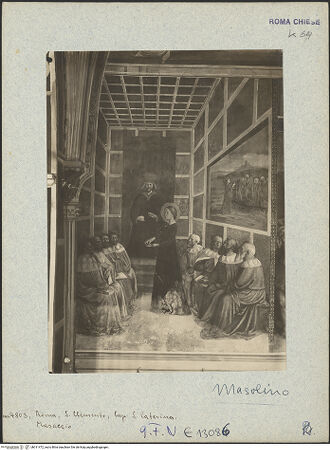 Vorderseite von ICCD [https://www.deutsche-digitale-bibliothek.de/content/lizenzen/rv-ez/] Szenen aus dem Leben der heiligen Katharina von AlexandrienDisput der heiligen Katharina mit fünfzig Philosophen im Beisein des Kaisers Maxentius - , bh011472_recto. Foto.