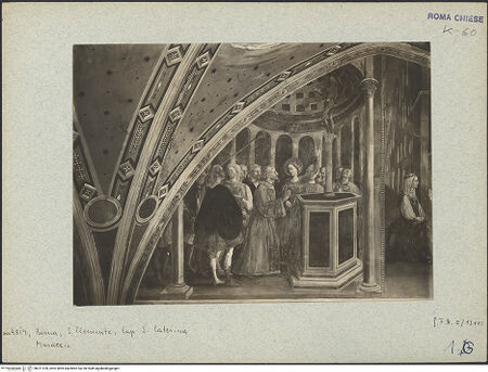 Vorderseite von ICCD [https://www.deutsche-digitale-bibliothek.de/content/lizenzen/rv-ez/] Szenen aus dem Leben der heiligen Katharina von AlexandrienDie heilige Katharina verweigert die Anbetung heidnischer Götterstatuen vor Kaiser Maxentius - , bh011478_recto. Foto.