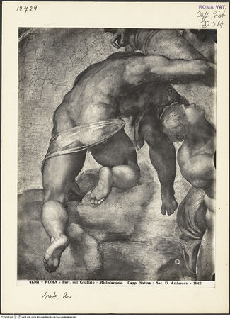 Vorderseite von Alinari [https://www.deutsche-digitale-bibliothek.de/content/lizenzen/rv-ez/] Das Jüngste Gericht - Engel mit Säule, bh011680_recto. Foto.