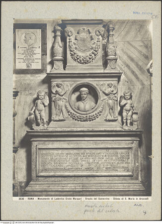 Vorderseite von Alinari [https://www.deutsche-digitale-bibliothek.de/content/lizenzen/rv-ez/] Grabmal für den Astronomen Lodovico Grato Margani (gest. 1520) - Gesamtansicht, bh012042_recto. Foto.