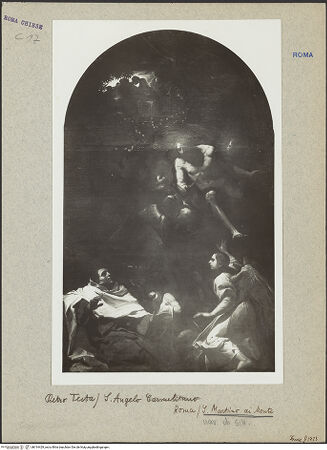 Vorderseite von ICCD (Luce) [https://www.deutsche-digitale-bibliothek.de/content/lizenzen/rv-ez/] Der heilige Angelus der Karmelit hat in der Wüste eine Vision - , bh014429_recto. Foto.