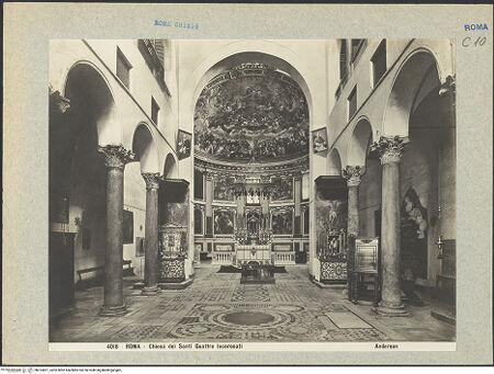 Vorderseite von Alinari [https://www.deutsche-digitale-bibliothek.de/content/lizenzen/rv-ez/] Santi Quattro Coronati - Innenraum, zum Chor, bh014821_recto. Foto.