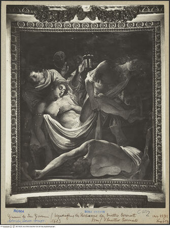 Vorderseite von ICCD (Luce) [https://www.deutsche-digitale-bibliothek.de/content/lizenzen/rv-ez/] Freskenzyklus im ChorLeben und Martyrium der vier heiligen SoldatenGrablegung der Märtyrer - Gesamtansicht, bh014829_recto. Foto.