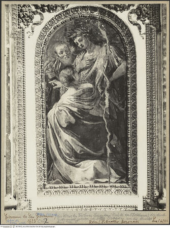 Vorderseite von ICCD (Luce) [https://www.deutsche-digitale-bibliothek.de/content/lizenzen/rv-ez/] Freskenzyklus im ChorLeben und Martyrien der vier bzw. fünf gekrönten Bildhauer bzw. Steinmetze  aus PannonienDie Frau des Tribuns Lampadius vor Kaiser Diokletian - Gesamtansicht, bh014832_recto. Foto.