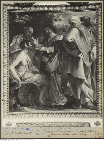 Vorderseite von ICCD (Luce) [https://www.deutsche-digitale-bibliothek.de/content/lizenzen/rv-ez/] Freskenzyklus im ChorLeben und Martyrien der vier bzw. fünf gekrönten Bildhauer bzw. Steinmetze  aus PannonienEiner der Bildhauer läßt sich von seinen Berufsgenossen bekehren - Gesamtansicht, bh014835_recto. Foto.