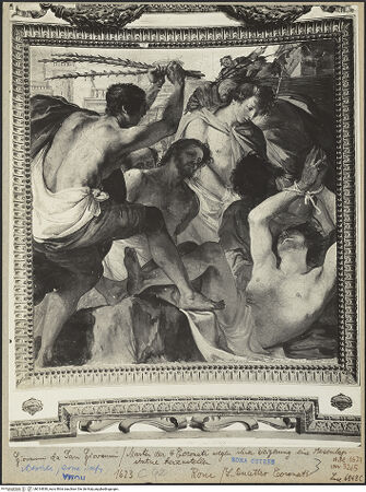 Vorderseite von ICCD (Luce) [https://www.deutsche-digitale-bibliothek.de/content/lizenzen/rv-ez/] Freskenzyklus im ChorLeben und Martyrien der vier bzw. fünf gekrönten Bildhauer bzw. Steinmetze  aus PannonienMartyrium der Heiligen - Gesamtansicht, bh014838_recto. Foto.