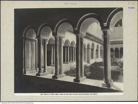 Vorderseite von Alinari [https://www.deutsche-digitale-bibliothek.de/content/lizenzen/rv-ez/] Santi Quattro CoronatiInneres - Blick durch die Arkatur auf den Hof und die umgebenden Flügel, bh014844_recto. Foto.