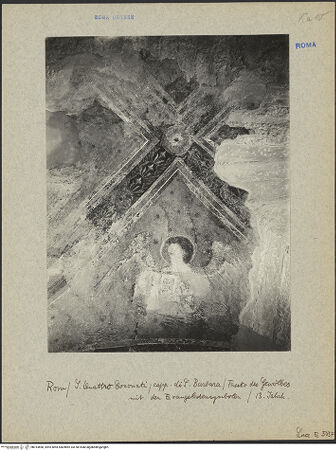 Vorderseite von ICCD (Luce) [https://www.deutsche-digitale-bibliothek.de/content/lizenzen/rv-ez/] Santi Quattro CoronatiInneresCappella di Santa Barbara - Gewölbefresken mit Darstellungen der Evangelisten; Gewölbekappe, bh014850_recto. Foto.