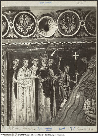 Vorderseite von Luce [https://www.deutsche-digitale-bibliothek.de/content/lizenzen/rv-ez/] SilvesterlegendeAuffindung des wahren Kreuzes Christi - Ausschnitt: Die Kaiserin Helena und ihr Gefolge, bh014874_recto. Foto.