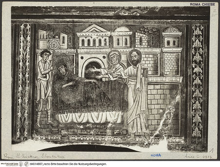 Vorderseite von Luce [https://www.deutsche-digitale-bibliothek.de/content/lizenzen/rv-ez/] SilvesterlegendePetrus und Paulus erscheinen dem heiligen Konstantin im Krankenlager - Gesamtansicht, bh014887_recto. Foto.