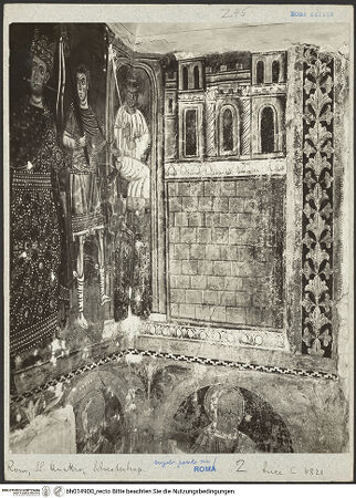 Vorderseite von Luce [https://www.deutsche-digitale-bibliothek.de/content/lizenzen/rv-ez/] Silvesterlegende - Nordwand und Ecke des Oratoriums: Zügeldienst am Pferd Silvesters (Szene umlaufend bis auf Ostwand), bh014900_recto. Foto.