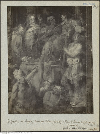 Vorderseite von ICCD [https://www.deutsche-digitale-bibliothek.de/content/lizenzen/rv-ez/] Freskenzyklus zur Passion ChristiChristus vor Kaiphas - Detail, bh015897_recto. Foto.