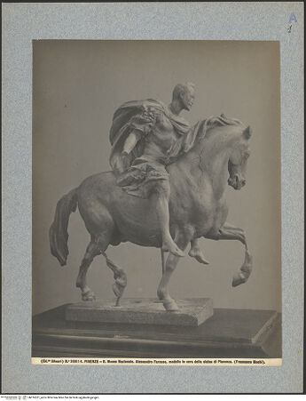 Vorderseite von Alinari [https://www.deutsche-digitale-bibliothek.de/content/lizenzen/rv-ez/] Reiterstandbild des Herzogs Alessandro Farnese - Seitenansicht nach rechts, bh016531_recto. Foto.