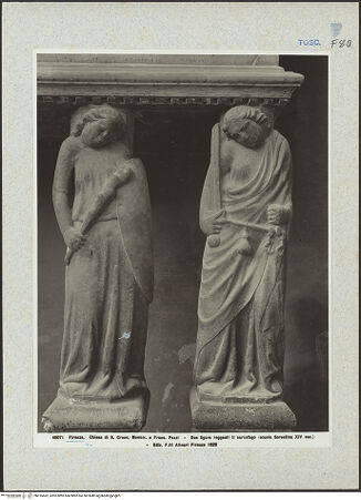 Vorderseite von Alinari [https://www.deutsche-digitale-bibliothek.de/content/lizenzen/rv-ez/] Grabmal des Francesco de'Pazzi - Die zwei rechten, den Sarg tragenden Figuren, bh016682_recto. Foto.