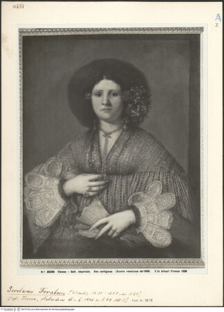 Vorderseite von Alinari [https://www.deutsche-digitale-bibliothek.de/content/lizenzen/rv-ez/] Bildnis einer Venezianerin - , bh016705_recto. Foto.