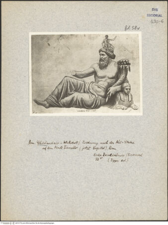 Vorderseite von El Escorial ? [https://www.deutsche-digitale-bibliothek.de/content/lizenzen/rv-ez/] Codex EscurialensisDie Nil-Statue vom Monte Cavallo - , bh016778_recto. Foto.
