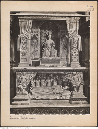 Vorderseite von Alinari [https://www.deutsche-digitale-bibliothek.de/content/lizenzen/rv-ez/] Grabmal des Königs Robert I.Thronfigur - Thronfigur und Grabkammer, bh017943_recto. Foto.