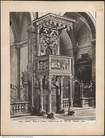 Vorderseite von Alinari [https://www.deutsche-digitale-bibliothek.de/content/lizenzen/rv-ez/] Kanzel - Seitenansicht (vor 1943), bh017962_recto. Foto.