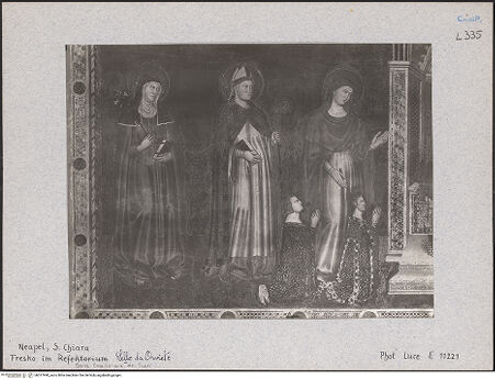 Vorderseite von Luce [https://www.deutsche-digitale-bibliothek.de/content/lizenzen/rv-ez/] Christus thronend mit Heiligen, Karl von Kalabrien, König Robert 1, Sancia von Mallorca und Johanna 1. von Neapel - Linke Seite, bh017990_recto. Foto.