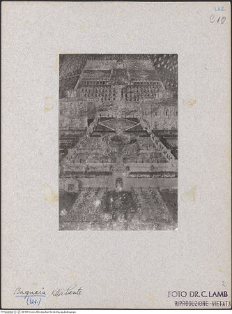 Vorderseite von unbekannt [https://www.deutsche-digitale-bibliothek.de/content/lizenzen/rv-fz/] Darstellungen berühmter Kardinalsvillen im LatiumVilla Lante in Bagnaia - Teilansicht, bh018416_recto. Foto: Lamb, Carl.