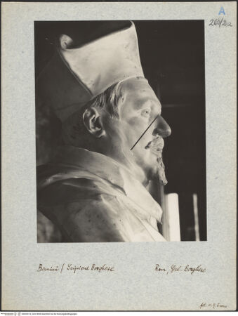 Vorderseite von Bibliotheca Hertziana [https://www.deutsche-digitale-bibliothek.de/content/lizenzen/rv-fz/] Bildnis des Kardinals Scipione Borghese - Ausschnitt als Schulterstück im rechten Profil, bh020313_recto. Foto: Evers, Hans Gerhard.