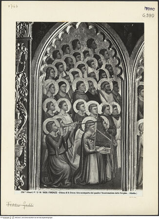 Vorderseite von Alinari [https://www.deutsche-digitale-bibliothek.de/content/lizenzen/rv-ez/] Marienkrönung mit Engeln und Heiligen (Polittico Baroncelli) - linke äußere Bildtafel, bh022031_recto. Foto.