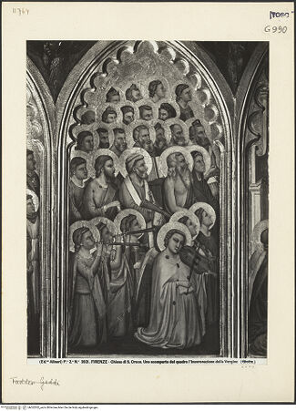 Vorderseite von Alinari [https://www.deutsche-digitale-bibliothek.de/content/lizenzen/rv-ez/] Marienkrönung mit Engeln und Heiligen (Polittico Baroncelli) - linke innere Bildtafel, bh022032_recto. Foto.