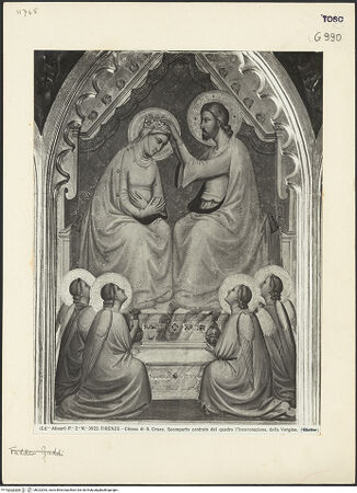 Vorderseite von Alinari [https://www.deutsche-digitale-bibliothek.de/content/lizenzen/rv-ez/] Marienkrönung mit Engeln und Heiligen (Polittico Baroncelli) - Mitteltafel, bh022033_recto. Foto.