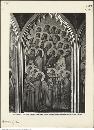 Vorderseite von Alinari [https://www.deutsche-digitale-bibliothek.de/content/lizenzen/rv-ez/] Marienkrönung mit Engeln und Heiligen (Polittico Baroncelli) - rechte innere Bildtafel, bh022034_recto. Foto.