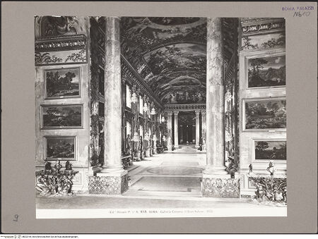 Vorderseite von Alinari [https://www.deutsche-digitale-bibliothek.de/content/lizenzen/rv-ez/] Palazzo ColonnaGalleria ColonnaSala Grande - Blick nach Osten aus der Sala dei paesaggi, bh022164_recto. Foto.