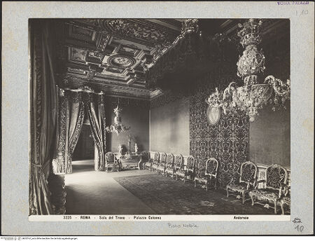 Vorderseite von Alinari [https://www.deutsche-digitale-bibliothek.de/content/lizenzen/rv-ez/] Palazzo ColonnaGalleria ColonnaSala del Trono - Raumansicht, bh022167_recto. Foto.