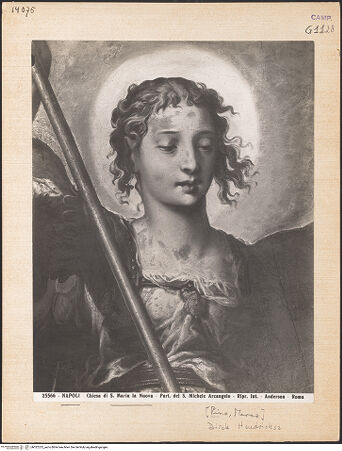 Vorderseite von Alinari [https://www.deutsche-digitale-bibliothek.de/content/lizenzen/rv-ez/] Der Erzengel Michael - Detail, Gesicht, bh022225_recto. Foto.