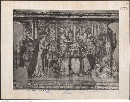 Vorderseite von Alinari [https://www.deutsche-digitale-bibliothek.de/content/lizenzen/rv-ez/] Szenen aus dem Leben der heiligen KatharinaKatharina bekämpft die Verehrung der Götzenbilder. Disput mit den Gelehrten - Detail: Disput mit den Gelehrten, bh024011_recto. Foto.