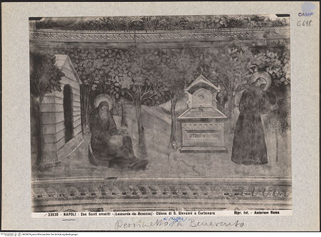 Vorderseite von Alinari [https://www.deutsche-digitale-bibliothek.de/content/lizenzen/rv-ez/] Szenen aus dem Leben der heiligen AnachoretenLeben in der Wüste und Versuchung - Teilansicht, bh024076_recto. Foto.