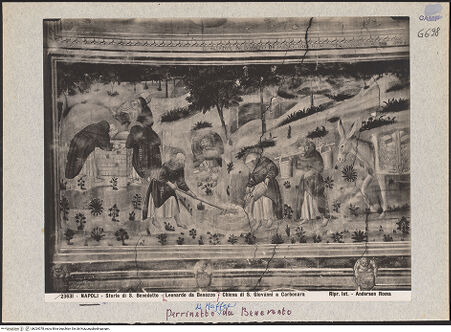 Vorderseite von Alinari [https://www.deutsche-digitale-bibliothek.de/content/lizenzen/rv-ez/] Szenen aus dem Leben der heiligen AnachoretenLeben in der Wüste und Kirchenbau - Teilansicht (linke Seite), bh024078_recto. Foto.