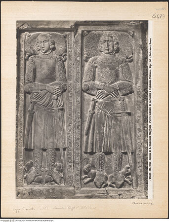 Vorderseite von Alinari [https://www.deutsche-digitale-bibliothek.de/content/lizenzen/rv-ez/] Grabplatten für Tommaso Vulcano (gest. 1337) und Carletto Vulcano (gest. 1345) - Gesamtansicht, bh024332_recto. Foto.
