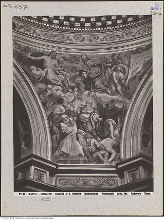 Vorderseite von Alinari [https://www.deutsche-digitale-bibliothek.de/content/lizenzen/rv-ez/] Szenen aus dem Leben des heiligen JanuariusFürbitte der Madonna bei Christus für das Wohl der Stadt Neapel - Gesamtansicht, bh024469_recto. Foto.