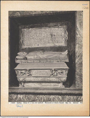 Vorderseite von Alinari [https://www.deutsche-digitale-bibliothek.de/content/lizenzen/rv-ez/] Grabmal des Bischofs Giovan Paolo (Ranaldi) Vassalli (gest. 1500) - Gesamtansicht, bh024576_recto. Foto.