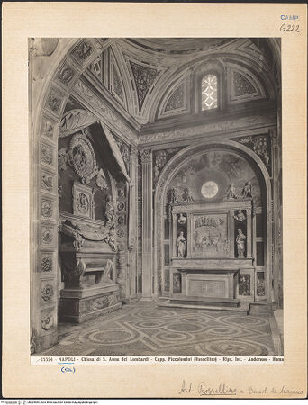 Vorderseite von Alinari [https://www.deutsche-digitale-bibliothek.de/content/lizenzen/rv-ez/] Sant'Anna dei LombardiCappella Piccolomini - Innenansicht, bh024584_recto. Foto.