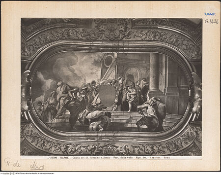 Vorderseite von Alinari [https://www.deutsche-digitale-bibliothek.de/content/lizenzen/rv-ez/] Szenen aus dem Leben des heiligen Benedikt von NursiaDer heilige Benedikt empfängt seine Schüler, den hl. Maurus und den hl. Placidus, die von ihren Vätern eingeführt werden - Gesamtansicht, bh026120_recto. Foto.