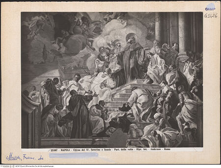 Vorderseite von Alinari [https://www.deutsche-digitale-bibliothek.de/content/lizenzen/rv-ez/] Szenen aus dem Leben des heiligen Benedikt von NursiaVision des hl. Benedikt: die Seele seiner Schwester, der hl. Scholastica, wird in Form einer Taube gen Himmel getragen - Detail, bh026122_recto. Foto.